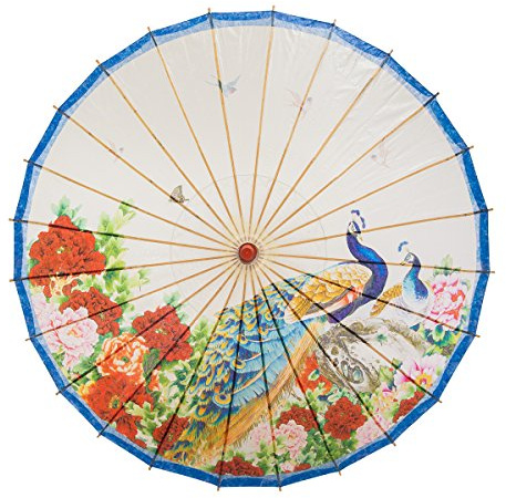 THY COLLECTIBLES Rainproof Handmade Chinese Oiled Paper Umbrella Parasol 33 Peacock & Peony