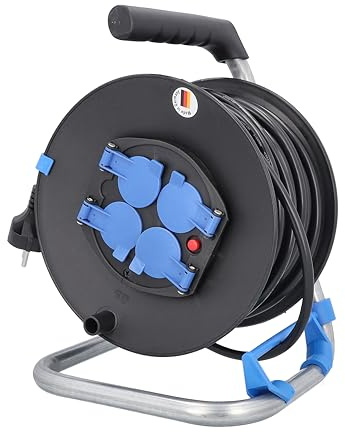 as - Schwabe Kabeltrommel 25 m, IP20 Innenbereich, 4 Steckdosen | Thermoschutzschalter, Made in Germany