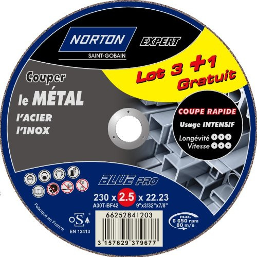 Norton Lot de 3 + 1 Meules tronçonnage métal 230 x 2,5 x 22,2 mm
