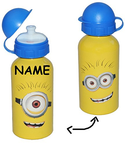 alles-meine.de GmbH Alu Trinkflasche Minion/Minions - incl. Namen - aus Aluminium 400 ml - Kinder Flasche für Mädchen Jungen - Aluflasche Fahrradflasche 0,4 l - ich einfach unv..