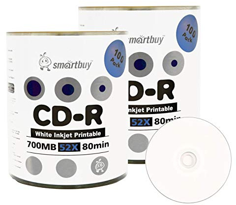 Smartbuy 700mb/80min 52x CD-R White Inkjet Hub Printable Blank Recordable Media Disc (200-Disc)