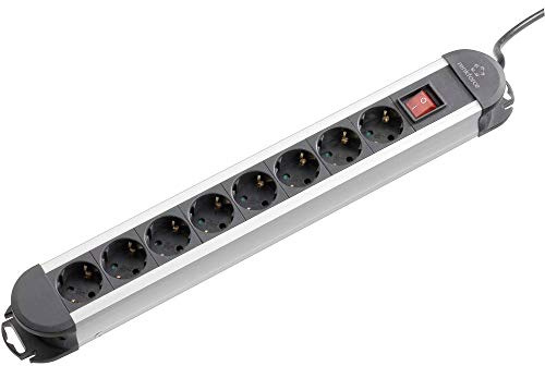 Renkforce 815A-CMB Steckdosenleiste mit Schalter 8fach Schwarz, Silber Schutzkontakt 1 St.