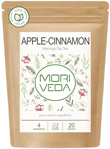 Tè Moringa 100% naturale e vegano (a scelta mix di erbe, mela cannella, melograno, zenzero, menta). Qualità 1A (20 bustine di tè Moringa-mela-cannella)