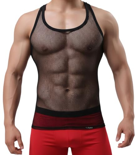 Camiseta de tirantes para hombre, camiseta de rejilla sin mangas, camiseta de luchador