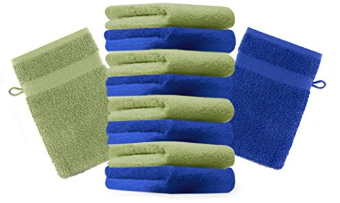 Betz 10 Stück Waschhandschuhe Premium 100% Baumwolle Waschlappen Set 16x21 cm Farbe Royalblau und apfelgrün