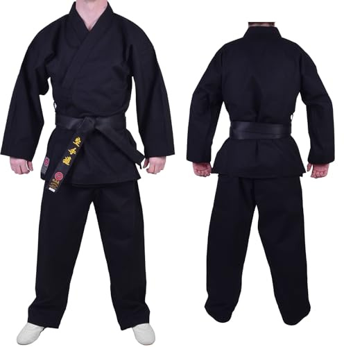 MAR | Heavyweight Karate Gi, Black Karate Suit, European Cut | Men & Women; Kids & Adult Sizes | For Competition & Tournaments, Kids Karate Suit for Competition, 14oz Canvas Fabric Suit (4/170)