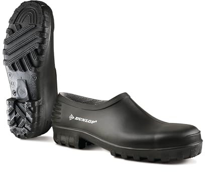 DUNLOP Monocolour - Unisex Safety Clog Easy Slip-on Short Protective Shoes, Black, CE Certified Waterproof and Chemical Resistant PVC Work Wellies for Outdoor and Gardening - EU37, UK4