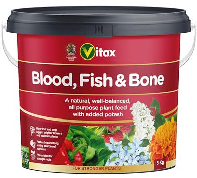 Vitax Blood Fish & Bone, Organic-Based, General Purpose Fertiliser, Suitable For Fruit, Vegetables & Flowers, Slow Release, Promotes Root Growth- 5Kg