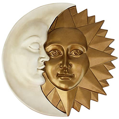 Design Toscano Celestial Harmony Sun and Moon Outdoor Wall Sculpture, Polyresin, Faux Ivory and Gold, 39.5 cm, 15.50 x 2.00