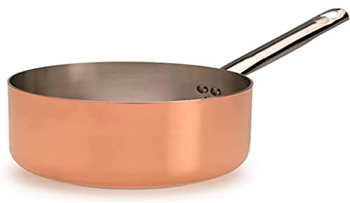 Pentole Agnelli ALCU105PI28 Casserole haute en cuivre avec poignée en acier, cuivre étamé avec fond à induction, 28 cm