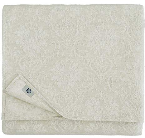 Linen & Cotton Jacquard Damast Tischdecke Tischtuch Tischwäsche Waverly -52% Leinen, 48% Baumwolle, Beige/Natur (147 x 250cm) Lang Rechteckig für Home Küche Dekoration Gastronomie Hochzeit Fest