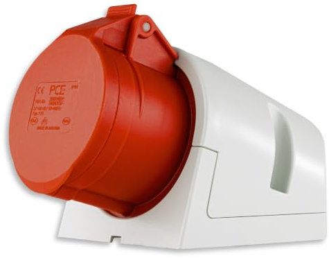 REV CEE Steckdose,Starkstrom, 400VAC, 16A, 5-polig, 3Ph + N + PE, IP44, rot