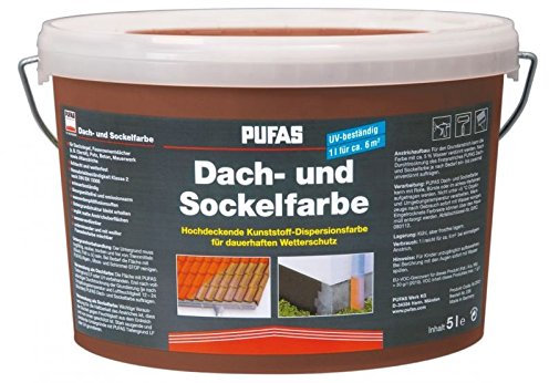 Pufas Dach- und Sockelfarbe 5 L Farbe: Ziegelrot 957 Dachfarbe Sockel-Anstrich