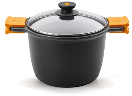 BRA Efficient Olla alta con tapa de cristal y asas de silicona, Negro, 24 cm