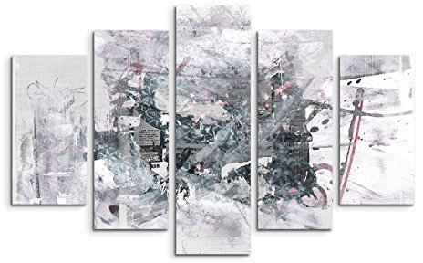Paul Sinus Art 5 teiliges Wandbild auf Leinwand (Gesamt: H: 100cm B: 160cm) Keilrahmenbild Canvas Fotodruck Leinwandbild Leinwanddruck Kunstdruck Wandbild beige grau lila verwischt