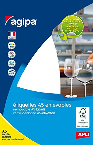 agipa 3 Stück Schutzhüllen A5 (10 F) von 300 Etiketten Mehrzweck selbstklebendem 19 x 38 mm weiß
