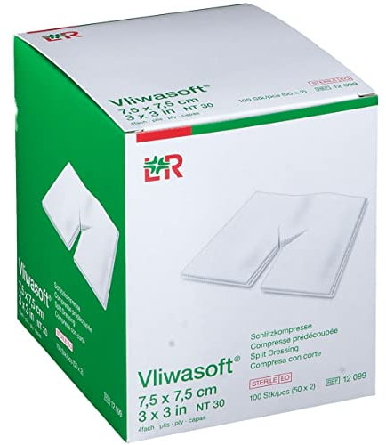 VLIWASOFT - Compressa a taglio, 7,5 x 7,5 cm, sterile, 4 strati, 50 x 2 pezzi