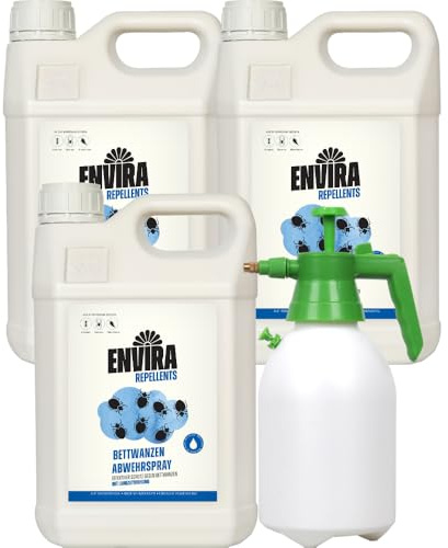 Envira Bettwanzenspray 3 x 5 Liter + 2L Sprüher - effektiv gegen Bettwanzen | Mittel gegen Bettwanzen für Wohnung, Hotel, Matratzen und auf Reisen - Bettwanzen loswerden, Langzeitwirkung