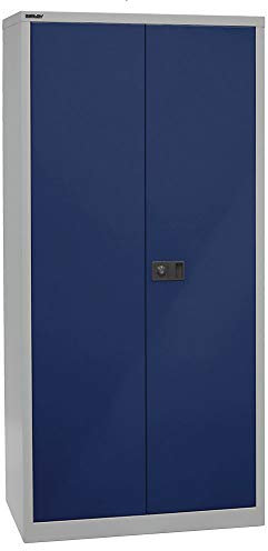 BISLEY Flügeltürenschrank Universal, 4 verzinkte Fachböden, 5 OH, Metall, 505 Korpus Lichtgrau, Fronten Oxfordblau, 50 x 91.4 x 195 cm
