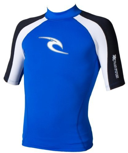 Rip Curl Youth Classic Short Sleeve Wave Rash Guard (Blue/Black, 14)