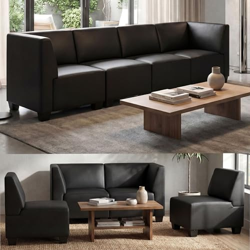 Modular 4-Sitzer Sofa Couch Lyon, Kunstleder - schwarz, hohe Armlehnen