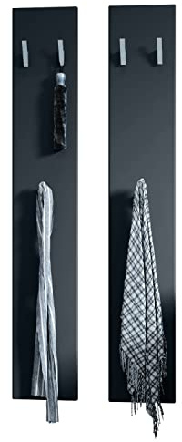 Vladon Wandpaneel 140, Made in Germany, Garderobenpaneel bestehend aus 2 Paneelen, Schwarz matt (je 24 x 140 x 2 cm)