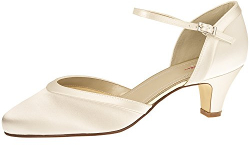 Rainbow Club Scarpe da Sposa Letty - Décolleté in Raso Avorio/Crema, con Cinturino e Morbida Imbottitura, Classiche - Misura 41 EU (8 UK)