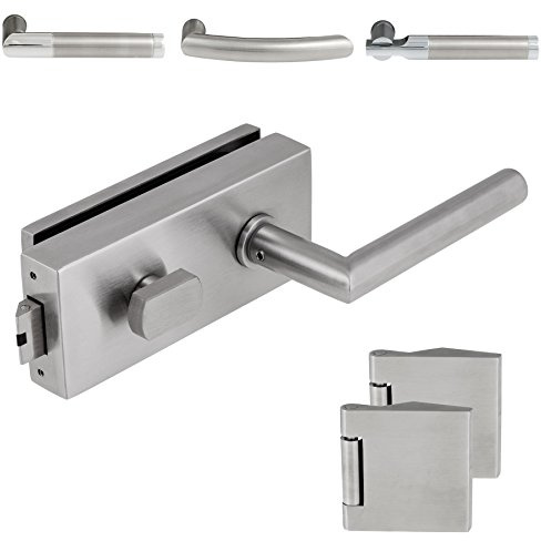 ck-türbeschläge Glastürschloss Set Q WC mit integriertem Knauf inkl. 3-tlg. Bänder (senkrechte Officebohrung) Edelstahl matt - Square Mid
