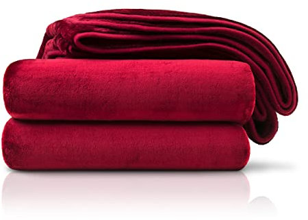 Amago - Couverture Extra Douce, Sensation Cachemire, 180 x 220 cm - Bordeaux