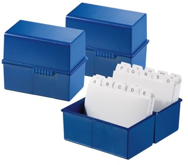 HAN Karteibox DIN A7 quer – innovatives, attraktives Design für 300 Karteikarten mit Stahlscharnier und Schnappverschluss, mit A-Z Register, blau, 977-K-14, 3 STÜCK