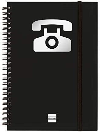 Finocam - Adressbuch (Telefonbuch) mit doppelter Spiralbindung und Gummibandverschluss | 48 Blatt | Adressbuch (Telefonbuch) A5 Einband mit doppelter Spiralbindung - Farbe Schwarz