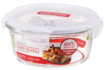 LocknLock Eco Ovenglass Glass Food Storage Containers with Lids 650ml - Airtight, Leakproof Round Glass Food Container with Recycled Plastic Lid, Oven Safe, Dishwasher Safe, Diameter 15.5 x 7.5cm