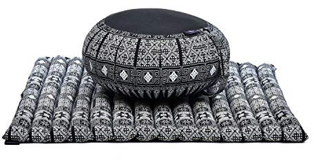 Leewadee Meditationsset - Meditationsset aus Kapok, Kissen und Meditationsmatte Zafu und Zabuton, Schwarz
