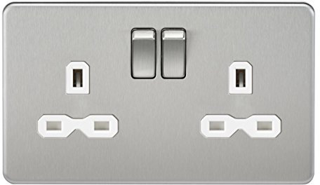 Knightsbridge SFR9000BCW Screwless 13A 2G Dp Switched Socket-Brushed Chrome with White Insert