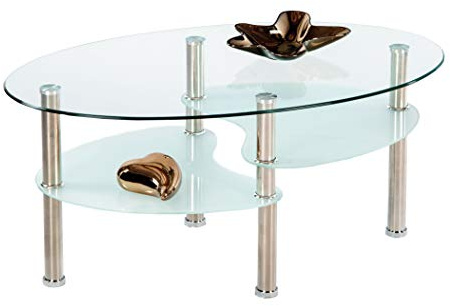AVANTI TRENDSTORE - Willi- Tavolino da soggiorno con piastra in vetro in ottica sabbiata, piedi in acciaio inossidabile. Dimensioni LAP 90x44x55 cm (Rotondo, Metallo/Vetro, 90x44x55 cm)