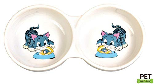 Trixie 4014 Doppelnapf mit Motiv, Keramik, 0,15 l/ø 11 cm, weiß