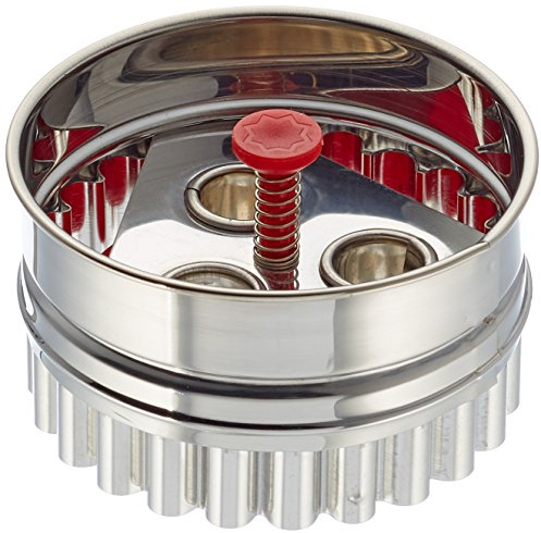 Städter 966339 große Ausstechform Linzer mit Auswerfer 3 Loch, edelstahl, silber / rot, 6,5 x 6,5 x 4 cm, | ilber / rot, 6,5 x 6,5 x 4 cm,