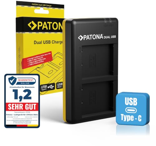 PATONA Chargeur Double pour Fujifilm NP-W126 NP-W126s – Charge 2 Batteries simultanément Via USB-C/Micro-USB – pour X-T5 X-T50 X100VI X-S10 X-T30 X-Pro3 – câble Inclus