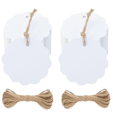 jijAcraft Blume Runde Geschenkanhänger Weiß: 6CM Papier Anhänger Kommunion 100 Stück Kraftpapier Etiketten Hochzeit mit Juteschnur für Gastgeschenke, Kunsthandwerk