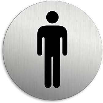 Targhetta per Porta - Toilette Uomini Targa Ø 75 mm Alluminio spazzolato auto-adhesiva