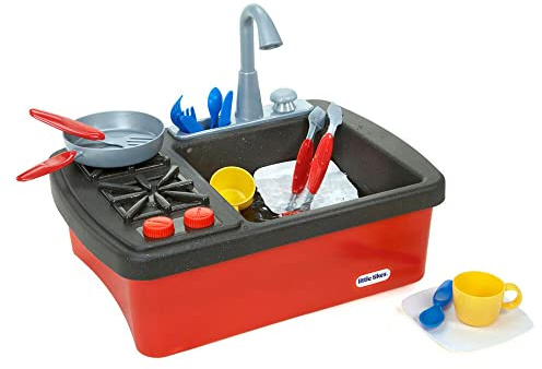 Little Tikes Splish Splash Sink & Stove - Realistic Kitchen Toy with 13 Accessories, Working Faucet, & Sounds - Easy to Clean Up, Included Storage Space - Encourages Creative Play - For Kids Ages 3+
