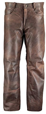 Men’s Genuine Leather Pants-Straight & Fitted Style-Biker Motorcycle or Casual Trousers-Durable Zipper & Button Fastening (UK, Numeric, 34, Regular, Regular, Brown)