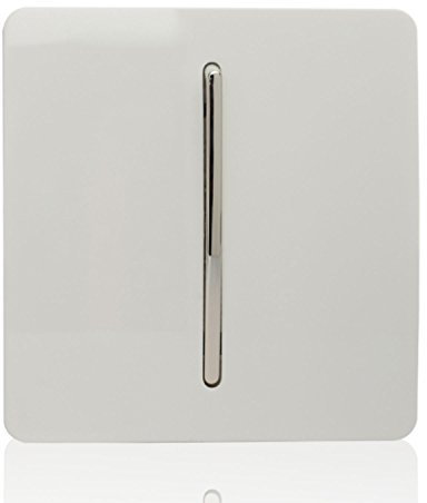 Trendi 1 Gang 3 Way Intermediate 240V Screwless Raised Front Plate Plastic Artistic Modern Glossy 10 Amp Chrome Rocker Single Electrical Wall Light Switch Ice White - ART-SS9WH
