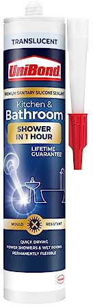 UniBond Speed Seal Translucent, Waterproof Mould Protection Kitchen and Bathroom Sealant, Long-Lasting Translucent Silicone Sealant, Powerful Bath Sealant, 291g Cartridge