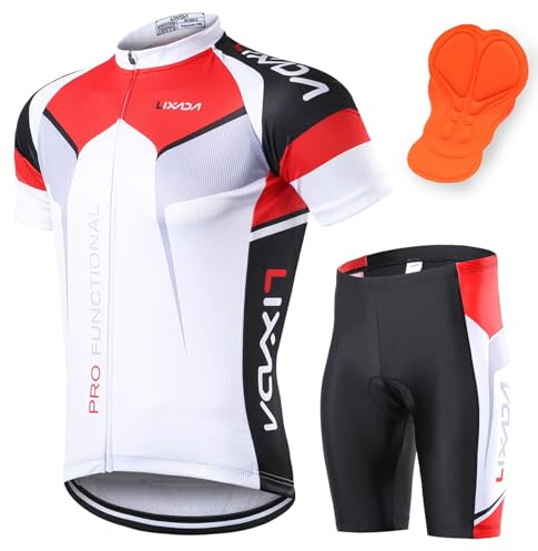 Lixada Men's Cycling Clothes Set Breathable Quick Dry Short Sleeve Bicycle Jersey Shirt+3D Cushion Padded Riding Shorts Tights Pants
