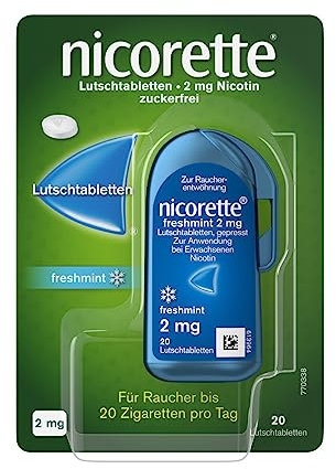 NICORETTE Lutschtabletten mit 2 mg Nikotin – freshmint Geschmack – diskret mit dem Rauchen aufhören – für Raucher von bis zu 20 Zigaretten/Tag – 20 St.