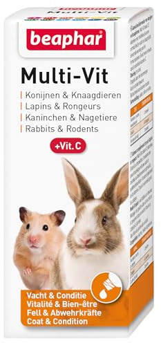 BEAPHAR - Multi-Vit, 12 vitaminas para Conejo y roedor - Contiene 11 vitaminas + Vitamina C - Fortalece el Sistema inmunológico - Acción beneficiosa sobre los Dientes y los Huesos - Vitalidad y