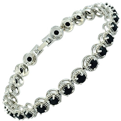RIZILIA Tennis Armband [18cm/7inch] mit Rundschliff Edelstein Zirkonia CZ [Schwarz Onyx] in 18K Weißgold Vergoldet, Einfache Moderne Eleganz
