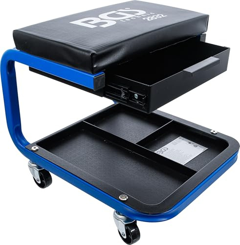 BGS 2832 | Werkstatt-Rollsitz | mit Schublade | bis 90 kg | Stahlrohrrahmen 25 x 25 mm | 4 Lenkrollen Ø 50 mm | Sitzfläche 360 x 210 mm | Schublade innen 275 x 205 x 50 mm