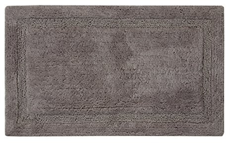 Saffron Fabs Bath Rug 100% Soft Cotton, Size 50x30 Inch, Latex Spray Non-Skid Backing, Solid Grey Color, Textured Border, Hand Tufted, Heavy 190 GSF Weight, Machine Washable